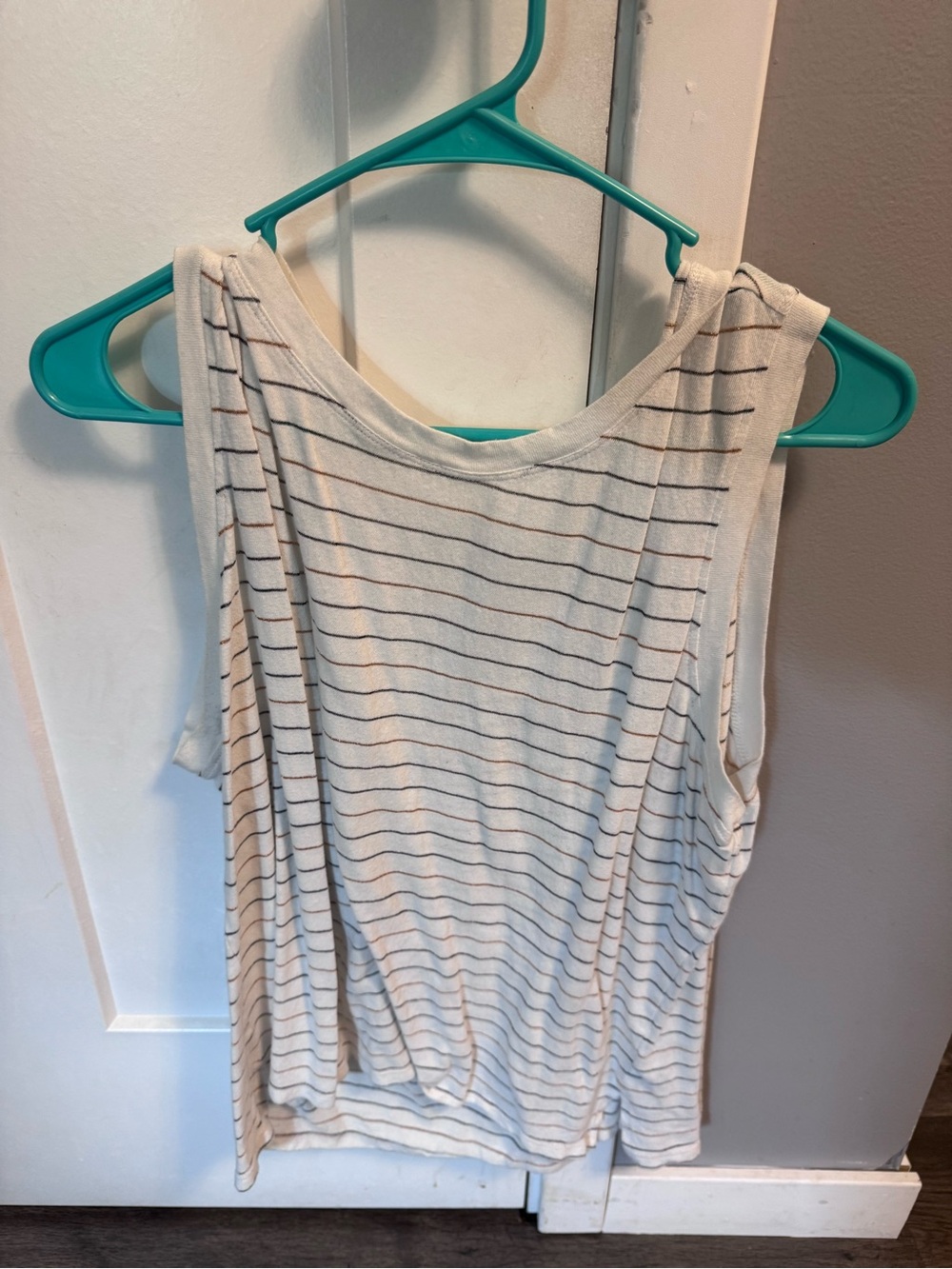 Striped Cream Sleeveless Tank Top - Casual Everyday Layering